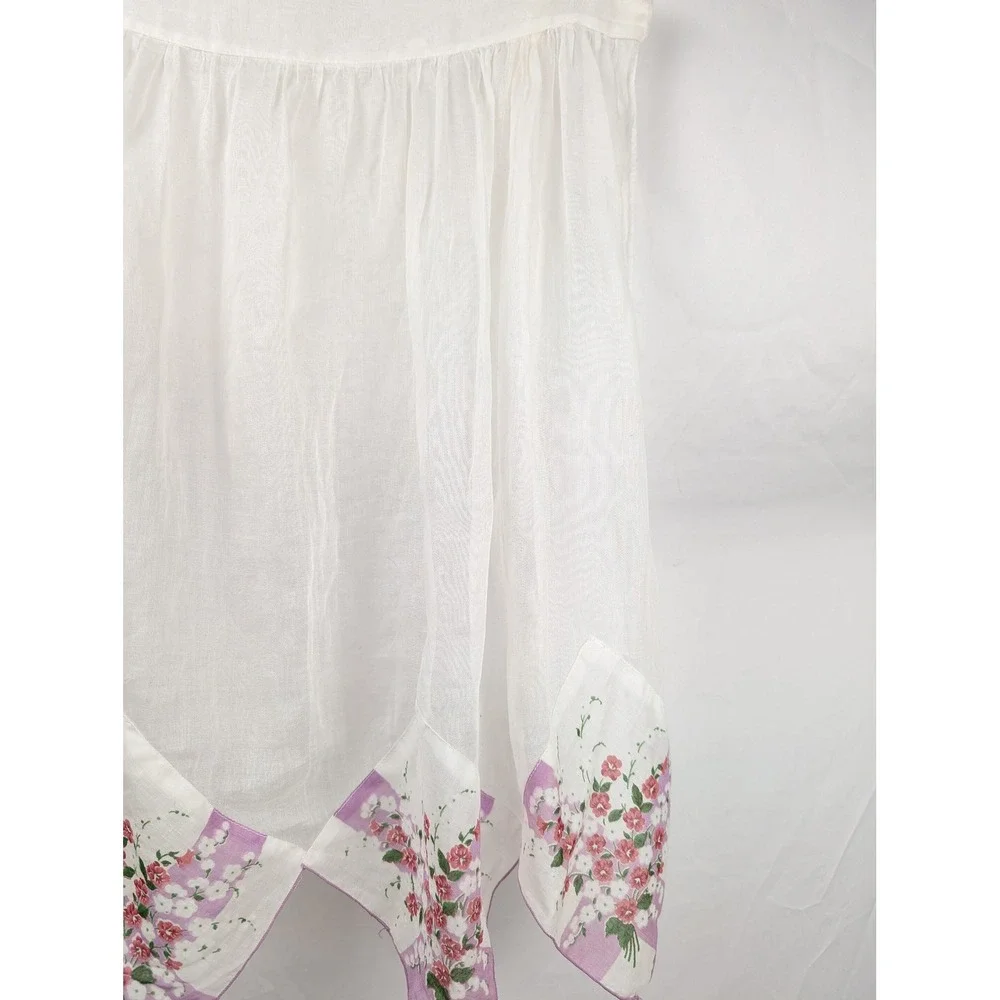 Vtg Handmade Sheer Floral Handkerchief Hem Half Apron Cottagecore Upcycled Fairy